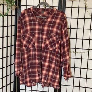Plaid Snap up burgundy, white and peach women’s shirt